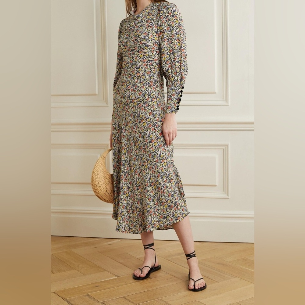 Doen Nanette Dress in Zelda Floral 1940s Style Bias Cut Midi Dress